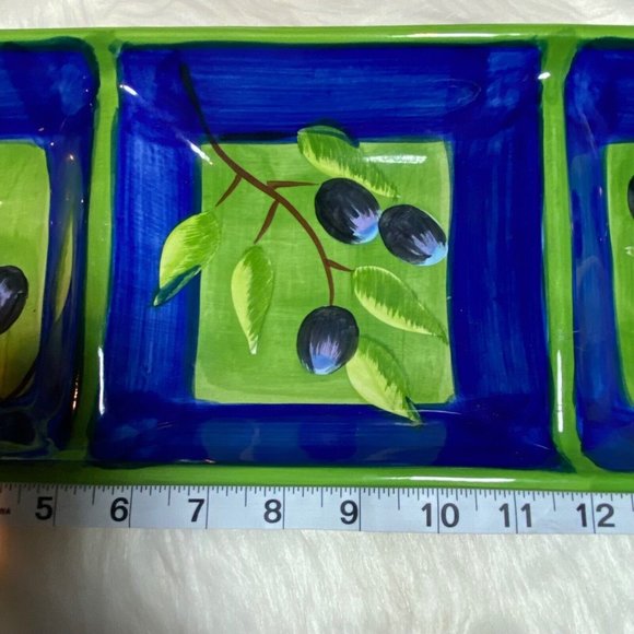 214 West Rectangle Relish Dish Stunning Green And Blue With Black Olive Ceramic - Picture 8 of 10